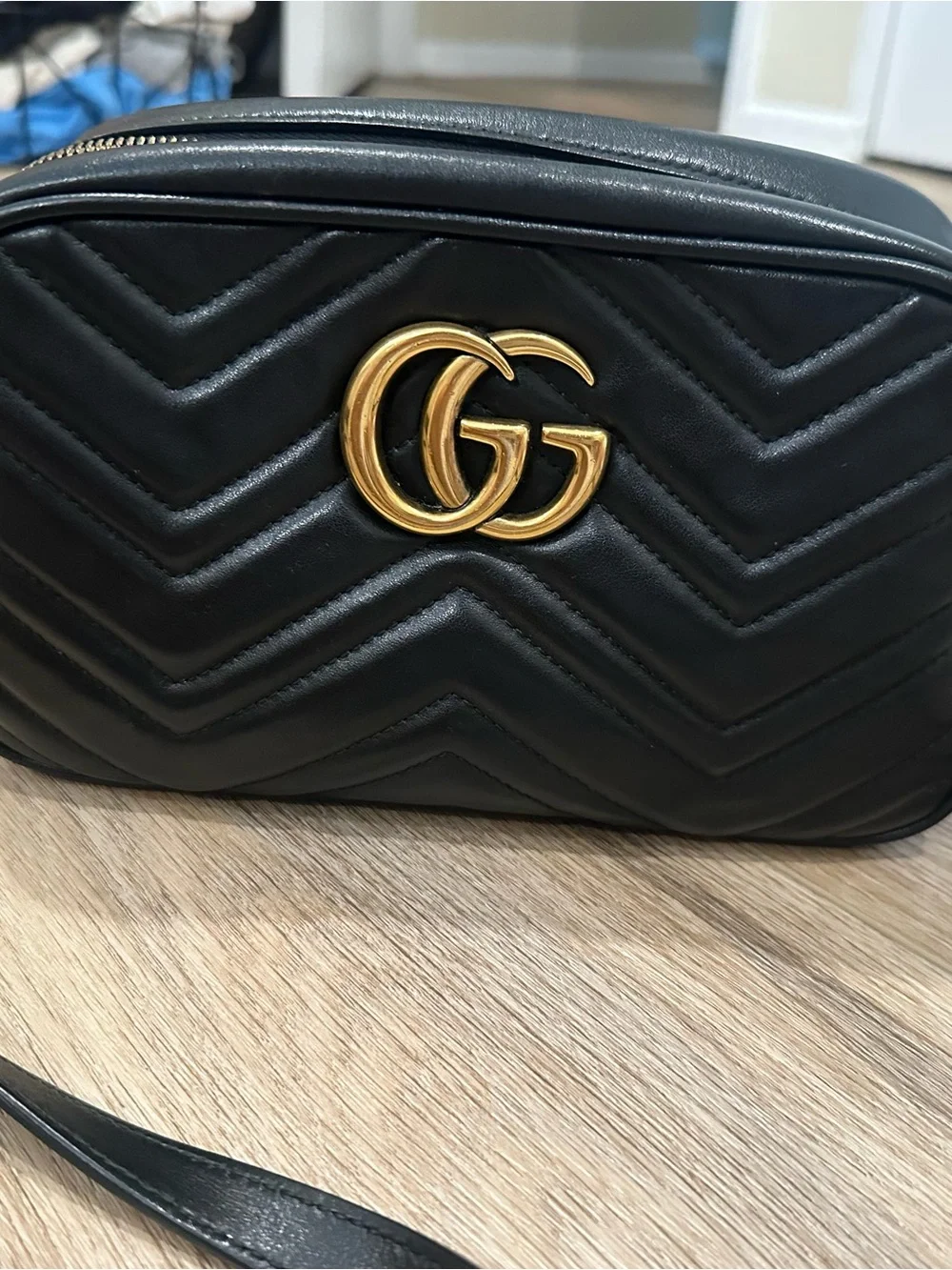 GG Marmont Small Black Quilted Leather Crossbody with Gold Double G